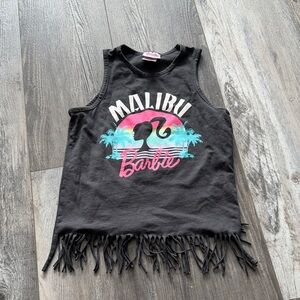 Barbie Black Fringe Tank Top with Pink and Blue Design